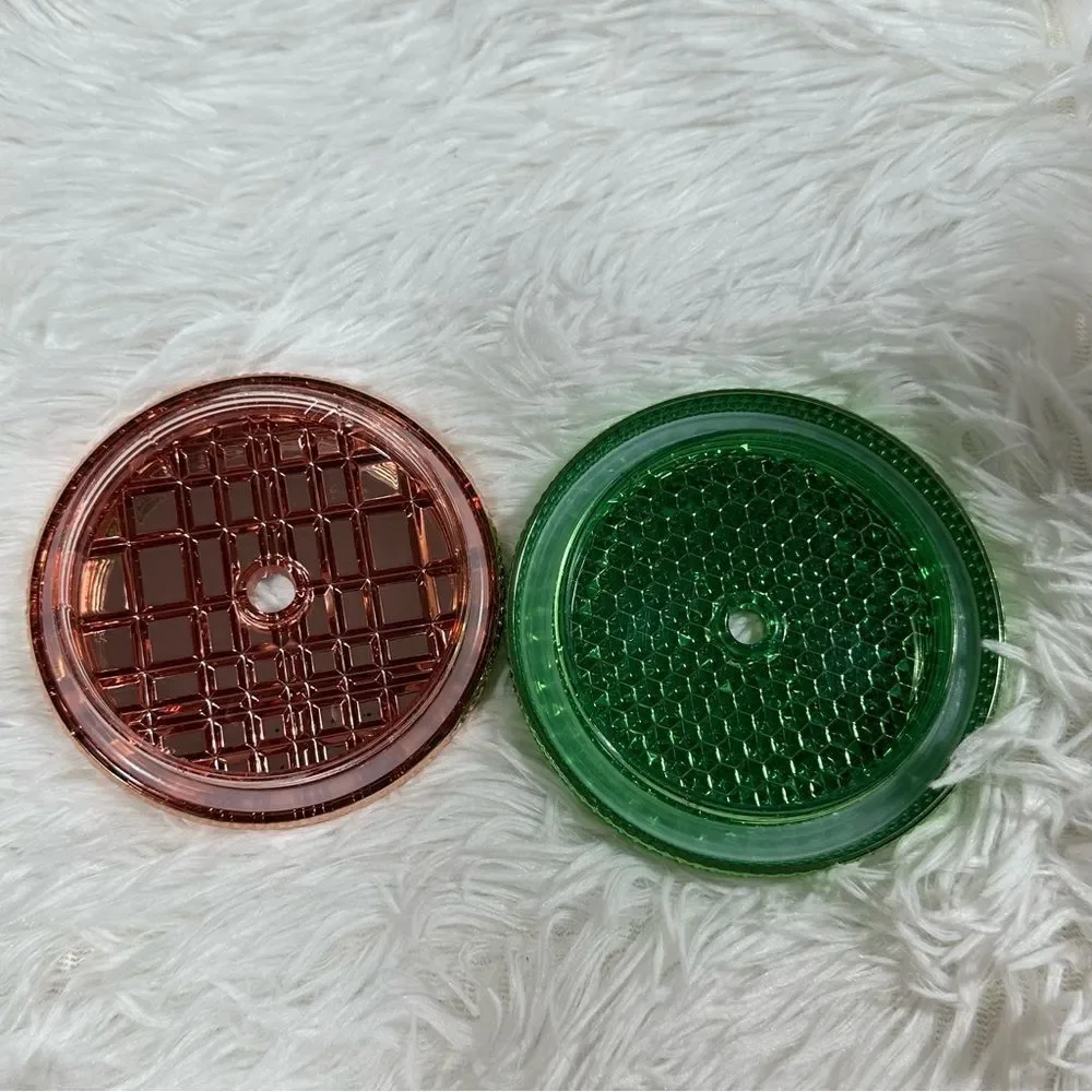 Starbucks 2 Studded Tumbler Cold Cup 24oz Rose Gold And Metallic Green. NO STRAW
